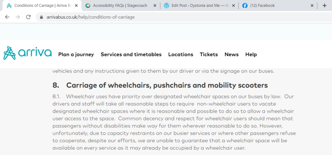 Arrivas website instruction of priority of wheelchairs over prams